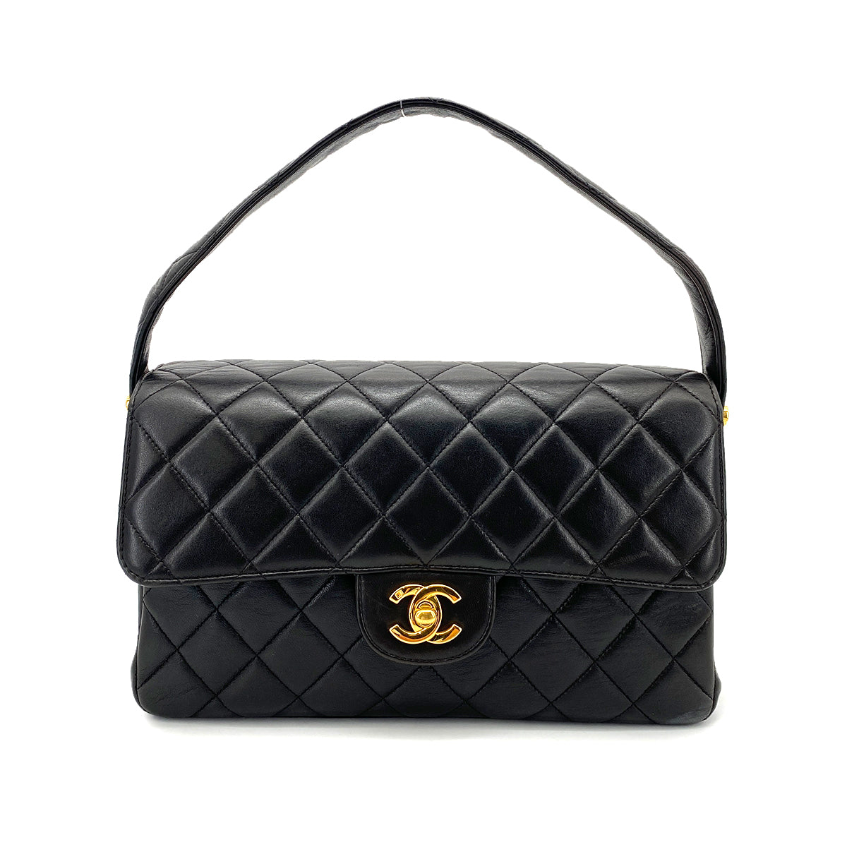 CHANEL VINTAGE DOUBLE FACE SHOULDER BAG BLACK LAMB SKIN 90259885