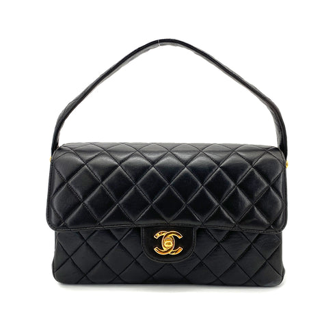 CHANEL VINTAGE DOUBLE FACE SHOULDER BAG BLACK LAMB SKIN 90259885 - PURPOSE