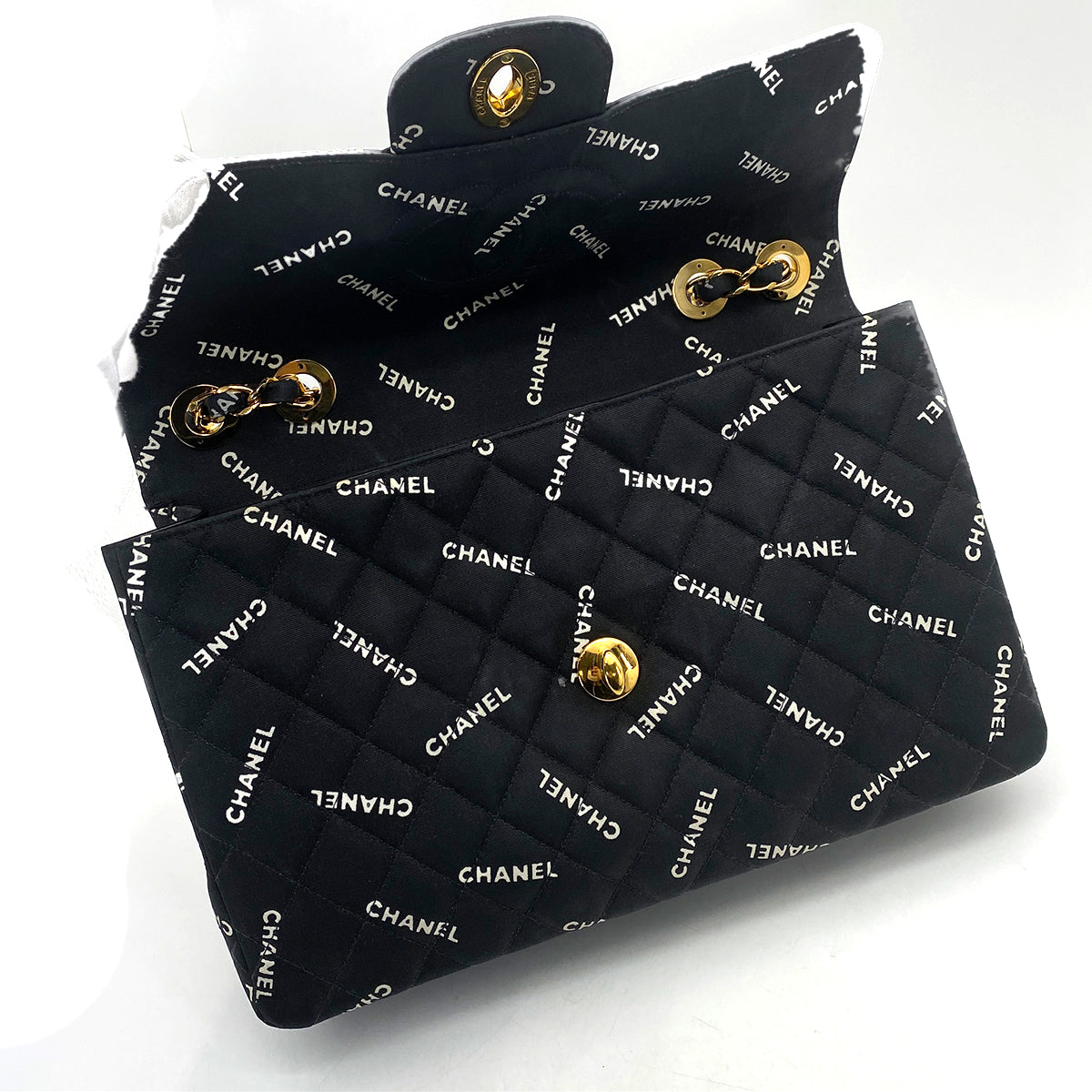 CHANEL VINTAGE MAXI MATELASSE 34 CHAIN SHOULDER BAG BLACK CANVAS 90259889