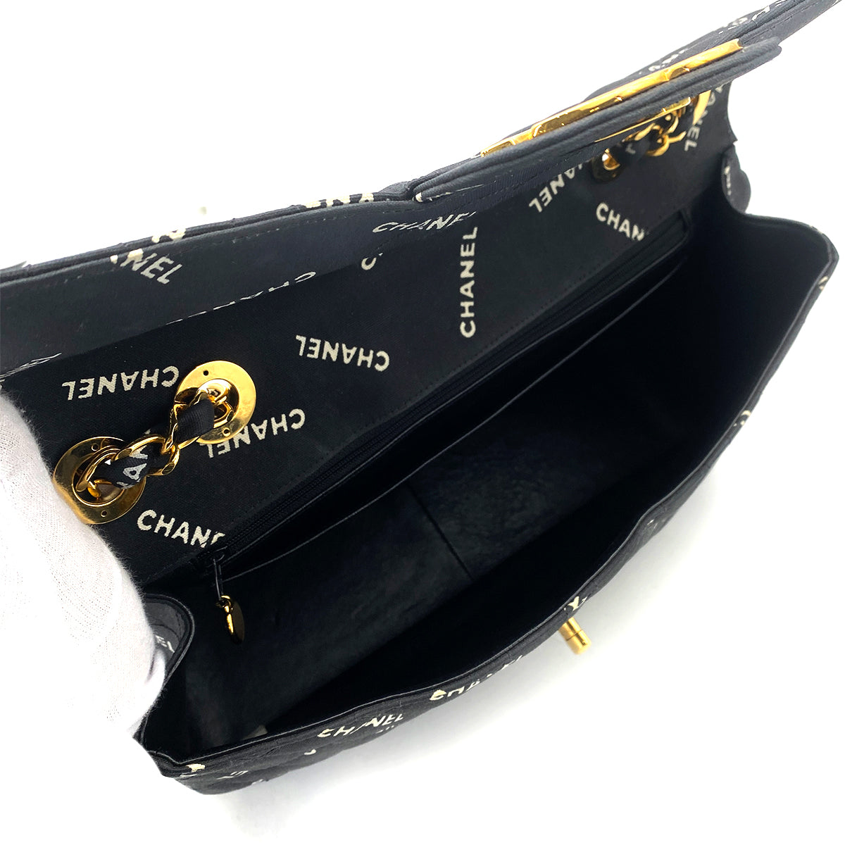 CHANEL VINTAGE MAXI MATELASSE 34 CHAIN SHOULDER BAG BLACK CANVAS 90259889