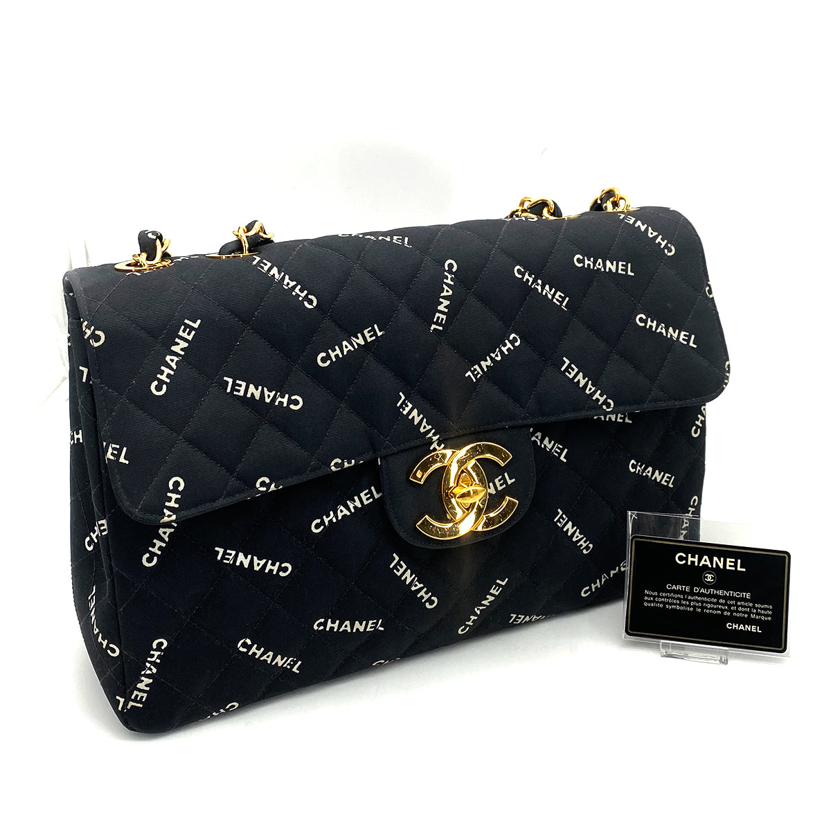 CHANEL VINTAGE MAXI MATELASSE 34 CHAIN SHOULDER BAG BLACK CANVAS 90259889