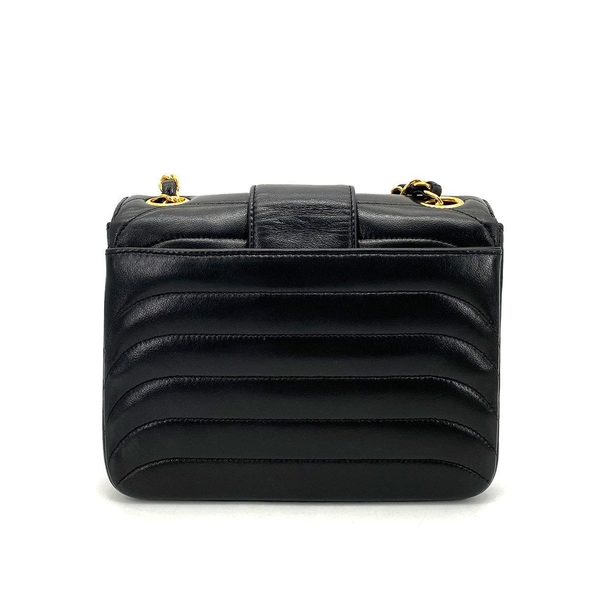 CHANEL VINTAGE MINI SQUARE SWALLOW CHAIN SHOULDER BAG BLACK LAMB SKIN 90259892