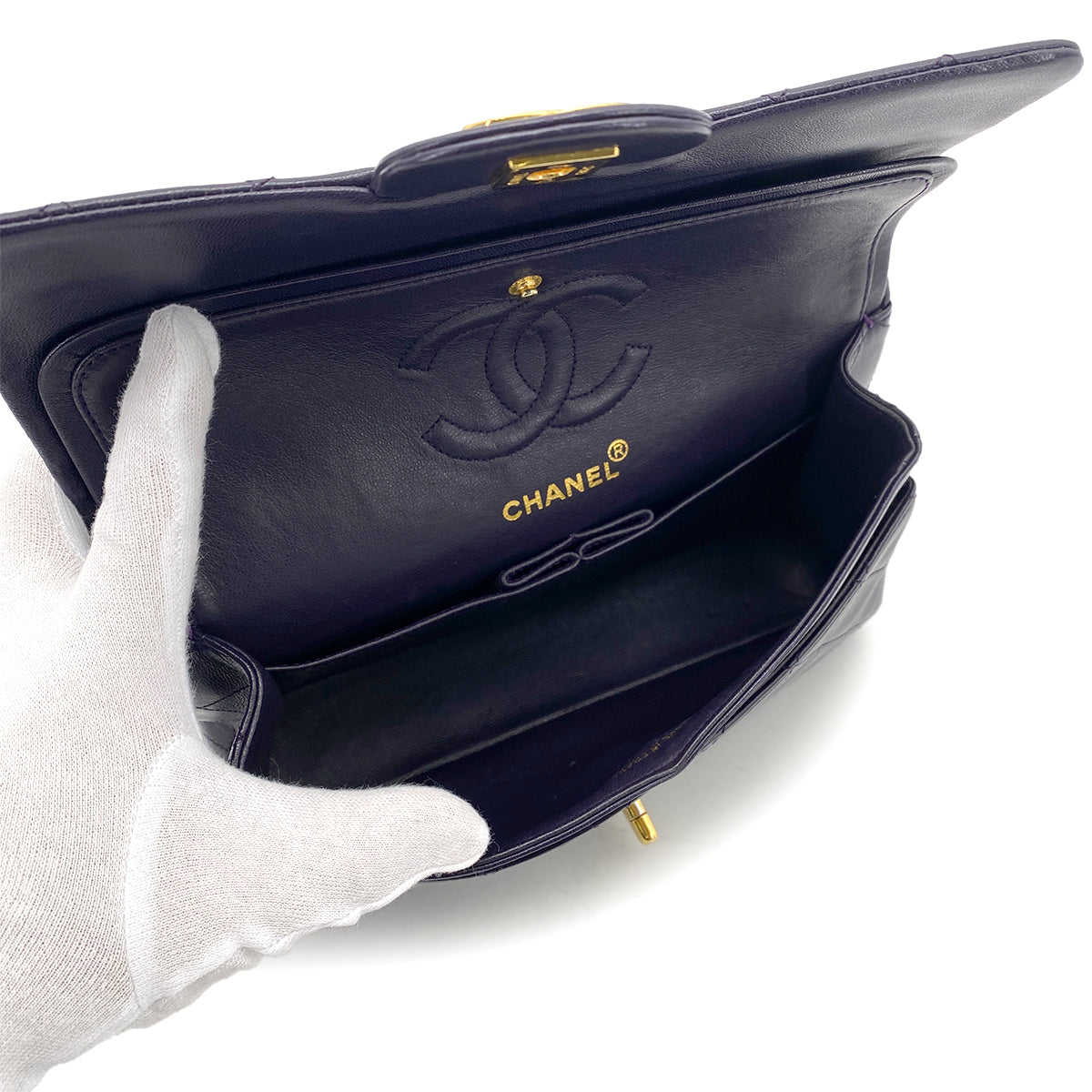 CHANEL VINTAGE CLASSIC FLAP SMALL CHAIN SHOULDER BAG PURPLE LAMB SKIN 90259893