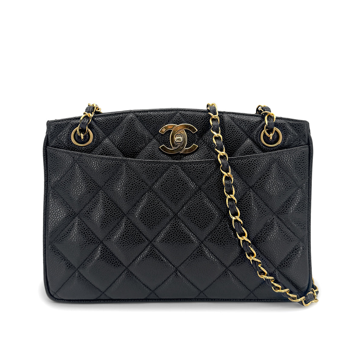 CHANEL MATELASSE CHAIN SHOULDER BAG BLACK CAVIAR SKIN 90259897