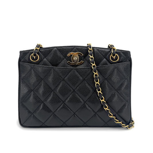 CHANEL MATELASSE CHAIN SHOULDER BAG BLACK CAVIAR SKIN 90259897