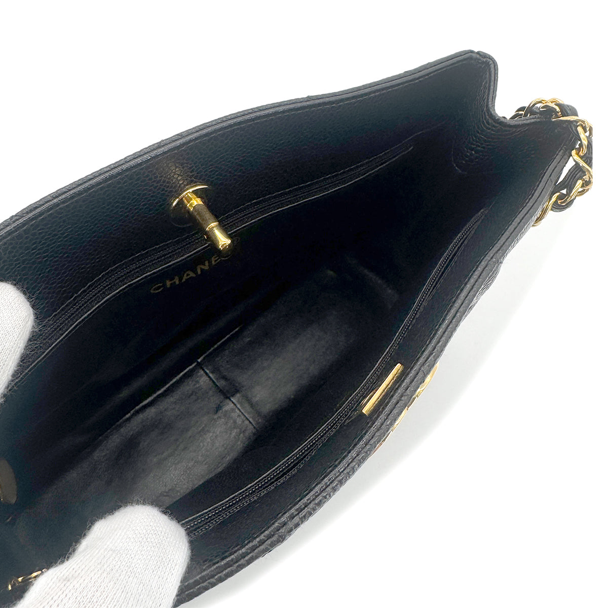 CHANEL MATELASSE CHAIN SHOULDER BAG BLACK CAVIAR SKIN 90259897