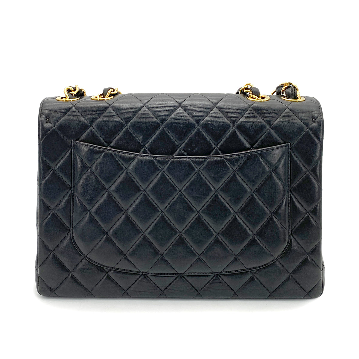 CHANEL VINTAGE JUMBO MATELASSE 30 CHAIN SHOULDER BAG BLACK LAMB SKIN 90259898