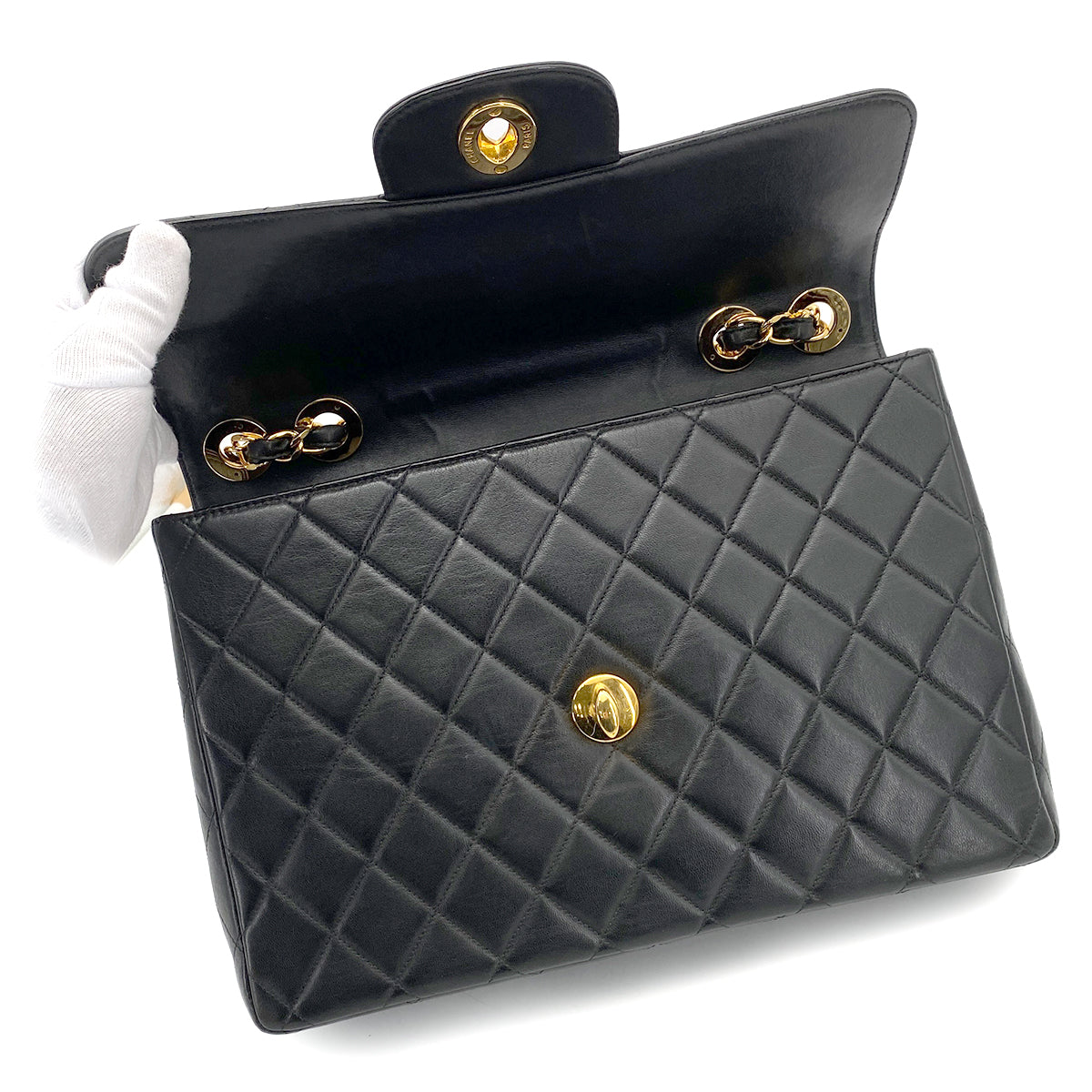 CHANEL VINTAGE JUMBO MATELASSE 30 CHAIN SHOULDER BAG BLACK LAMB SKIN 90259898