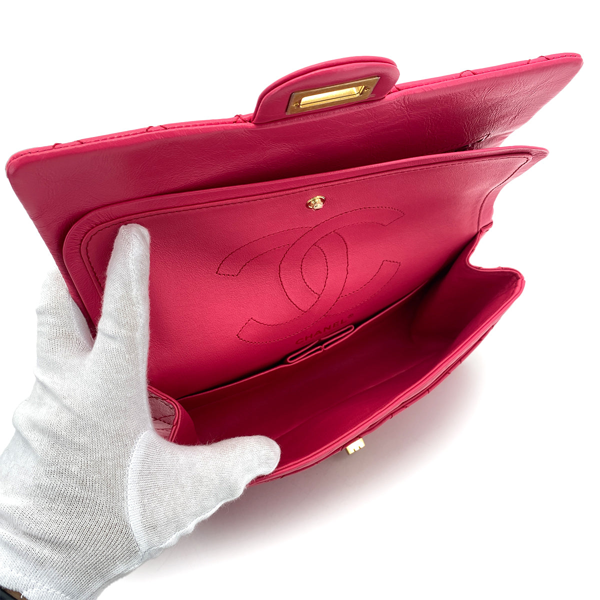 CHANEL 2.55 CHAIN SHOULDER BAG PINK LEATHER 90259901