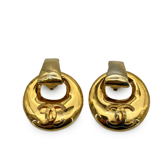 CHANEL VINTAGE COCOMARK EARRINGS GOLD BIG ROUND ACCESSORY 93P 90259902