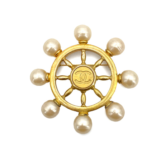 CHANEL VINTAGE COCOMARK BROOCH FAUX PEARL GOLD ACCESSORY 94P 90259904