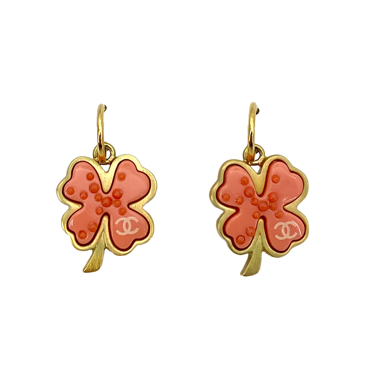 CHANEL VINTAGE EARRINGS COCOMARK CLOVER PINK ACCESSORY 03P 90259931