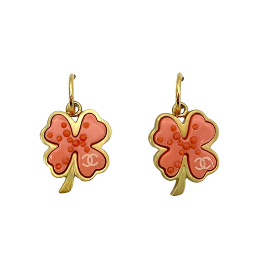CHANEL VINTAGE EARRINGS COCOMARK CLOVER PINK ACCESSORY 03P 90259931