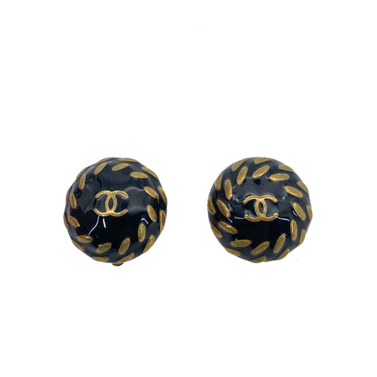 CHANEL VINTAGE EARRINGS ROUND COCOMARK BLACK ACCESSORY 97A 90259969