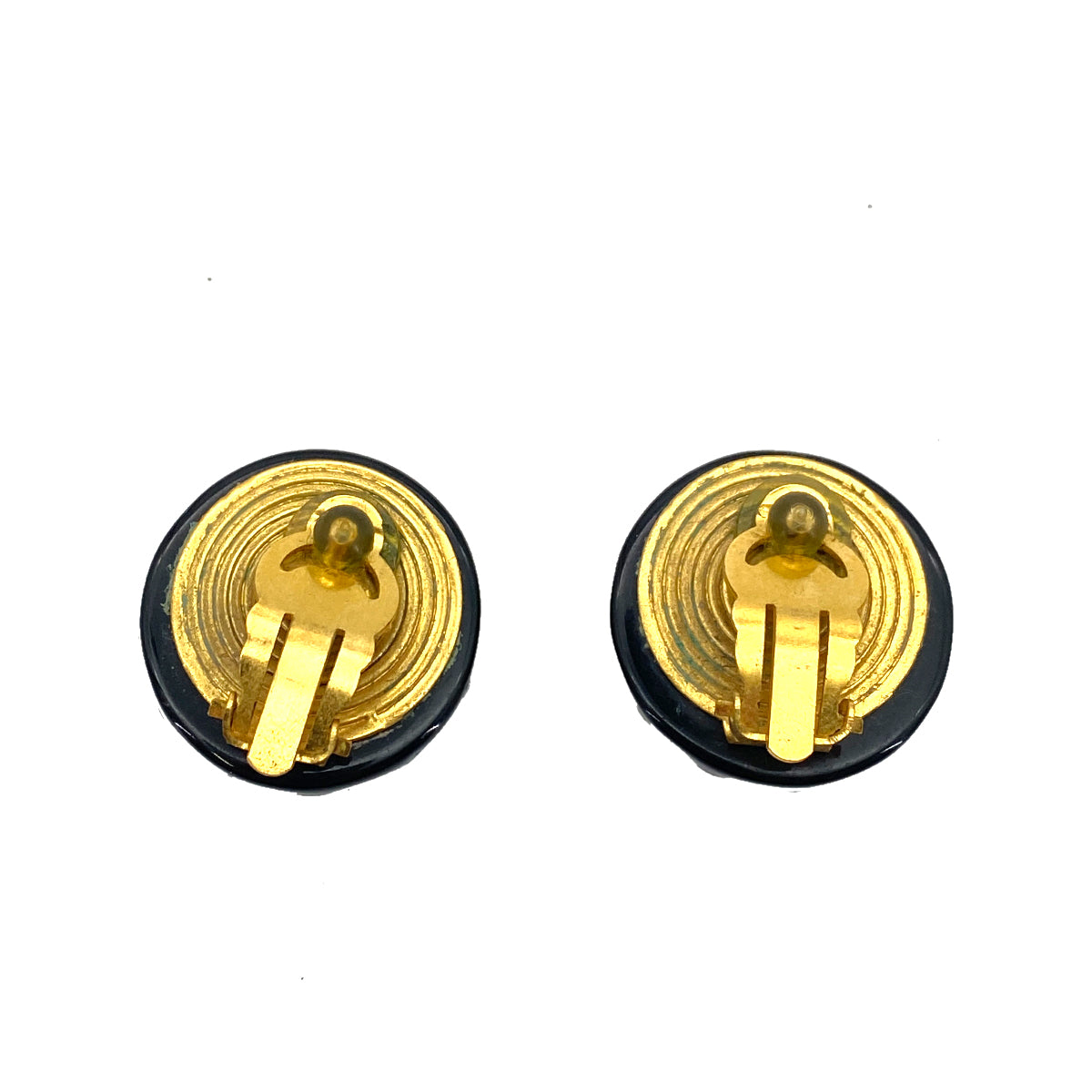 CHANEL VINTAGE EARRINGS ROUND COCOMARK BLACK ACCESSORY 97A 90259969