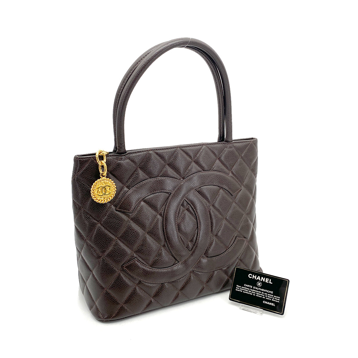 CHANEL VINTAGE MEDALLION TOTE BAG  BROWN CAVIAR SKIN 90260103