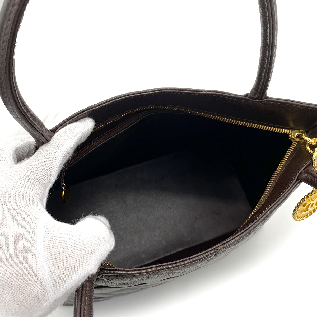 CHANEL VINTAGE MEDALLION TOTE BAG  BROWN CAVIAR SKIN 90260103