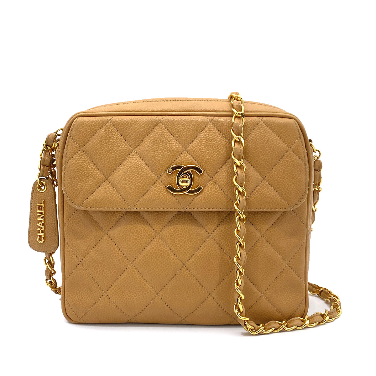 CHANEL VINTAGE MATELASSE CHAIN SHULDER BAG BEIGE CAVIAR SKIN 90260105