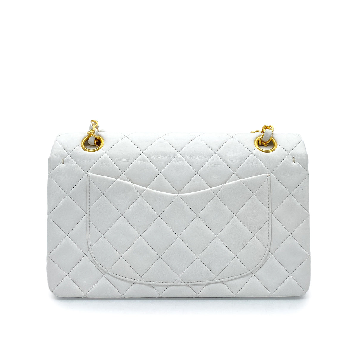 CHANEL VINTAGE CLASSIC FLAP SMALL CHAIN SHOULDER BAG WHITE LAMB SKIN 90260108