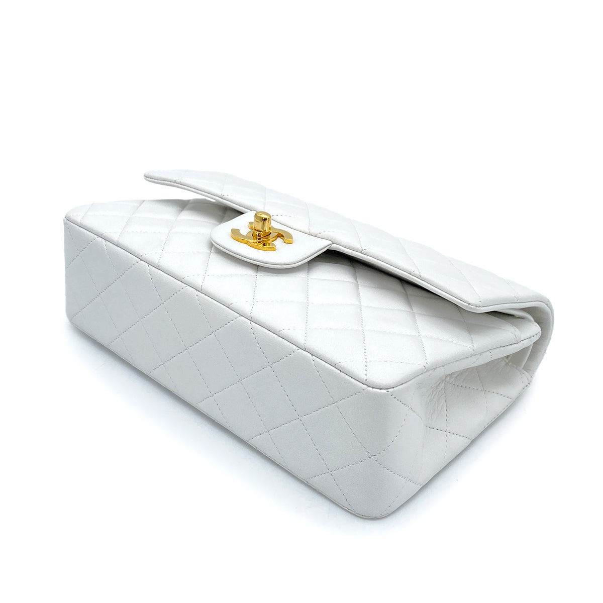 CHANEL VINTAGE CLASSIC FLAP SMALL CHAIN SHOULDER BAG WHITE LAMB SKIN 90260108