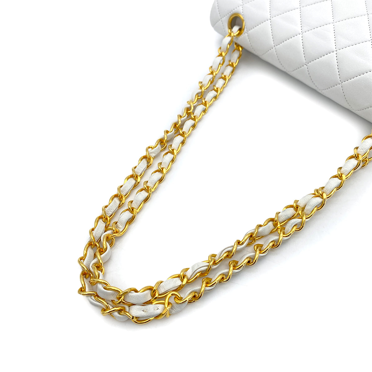 CHANEL VINTAGE CLASSIC FLAP SMALL CHAIN SHOULDER BAG WHITE LAMB SKIN 90260108