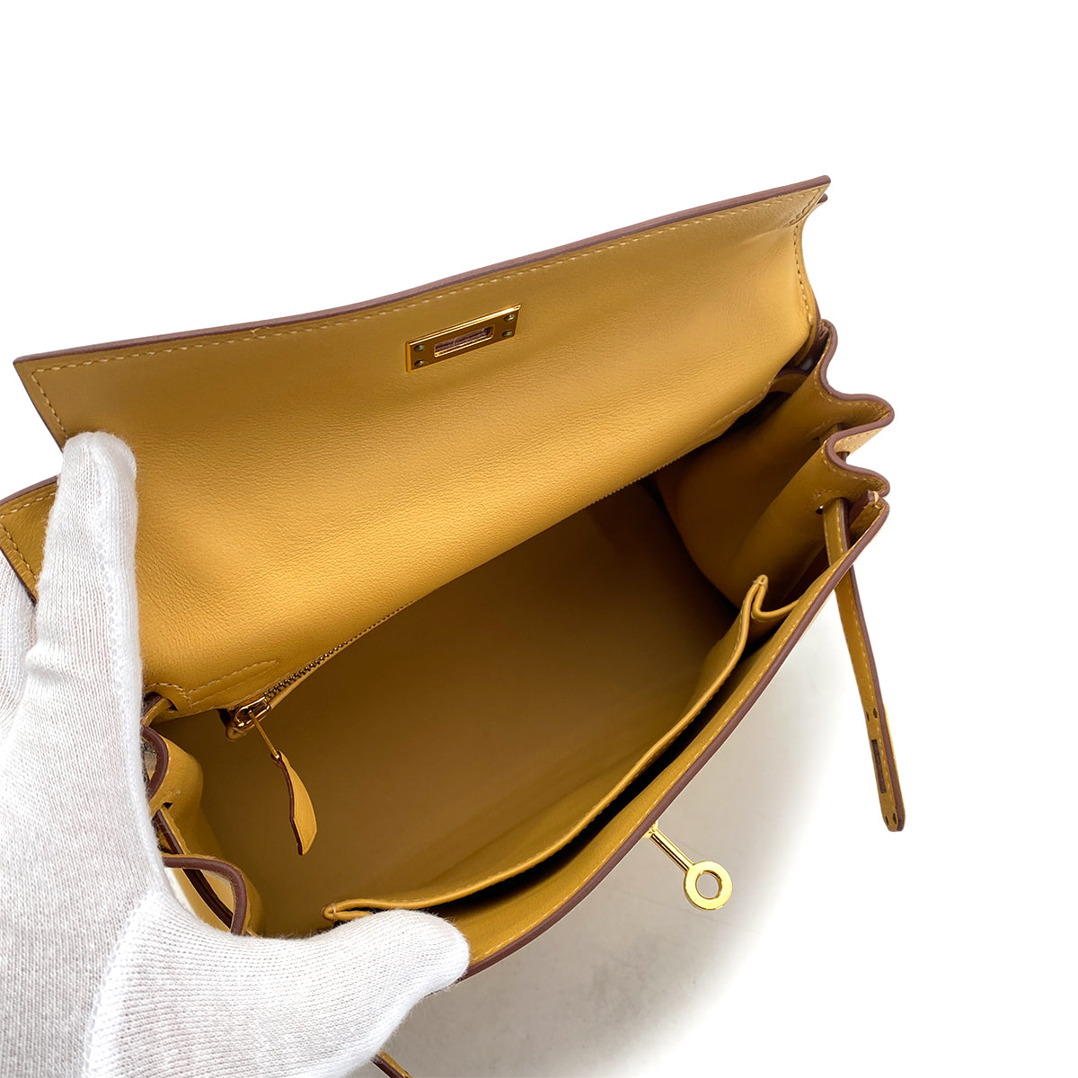 HERMES KELLY 25 RETOURNE CURRY SWIFT HAND SHOULDER BAG T GHW 90260110