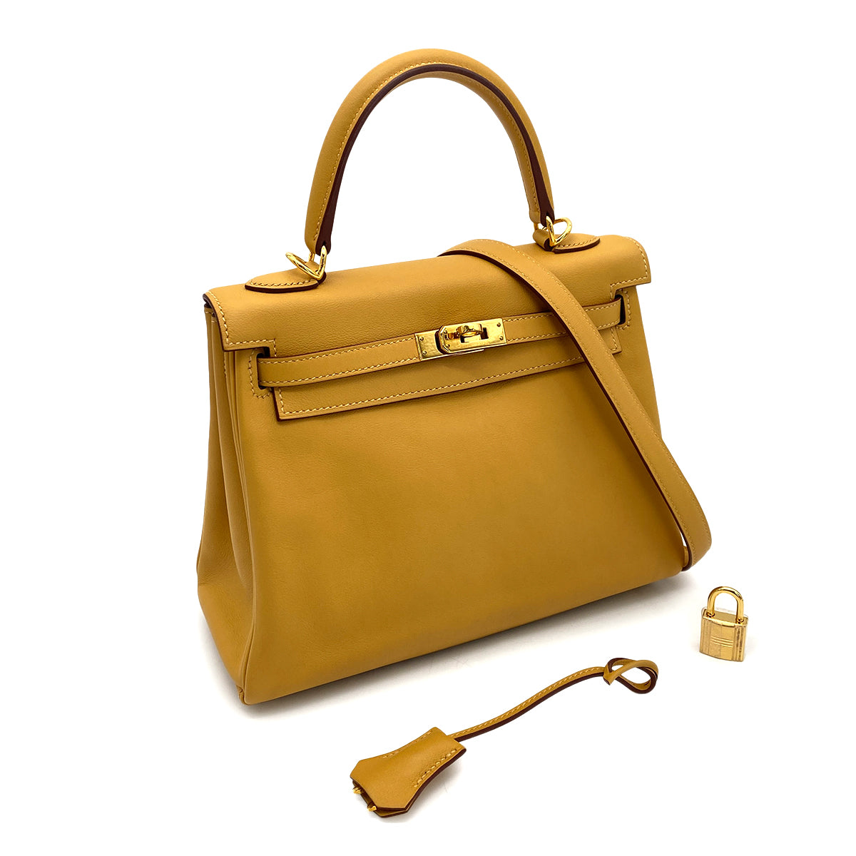 HERMES KELLY 25 RETOURNE CURRY SWIFT HAND SHOULDER BAG T GHW 90260110