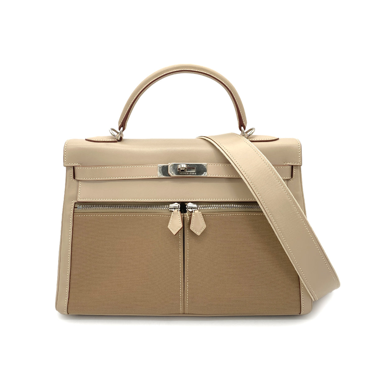 HERMES KELLY LAKIS 32 BEIGE SWIFT TOILE OFFICIER HAND SHOULDER BAG □K SHW 90260114