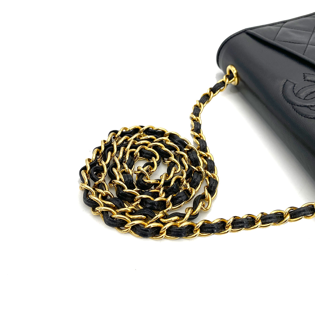 CHANEL VINTAGE FULL FLAP CHAIN SHOULDER BAG BLACK LAMB SKIN 90260117