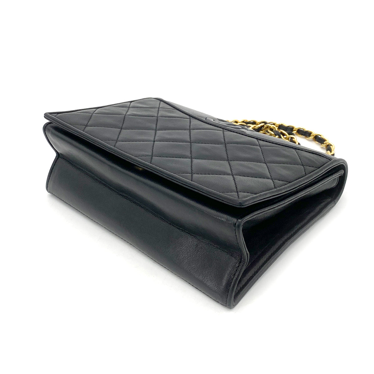 CHANEL VINTAGE FULL FLAP CHAIN SHOULDER BAG BLACK LAMB SKIN 90260117