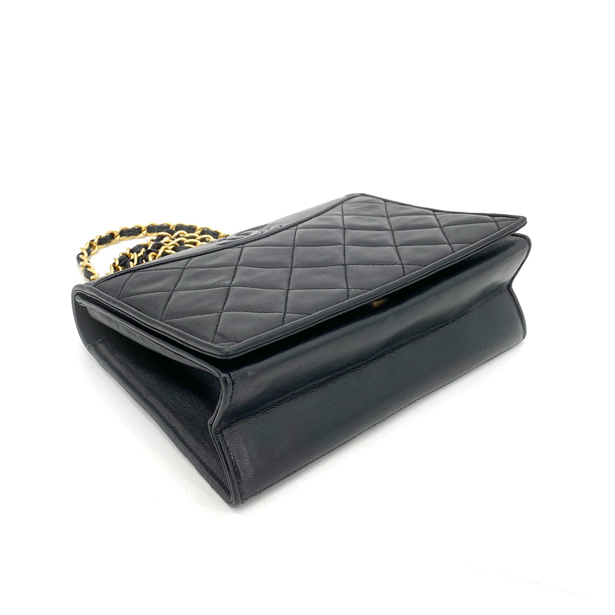 CHANEL VINTAGE FULL FLAP CHAIN SHOULDER BAG BLACK LAMB SKIN 90260117