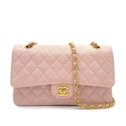 CHANEL VINTAGE CLASSIC FLAP MEDIUM CHAIN SHOULDER BAG PINK CAVIAR SKIN 90260119