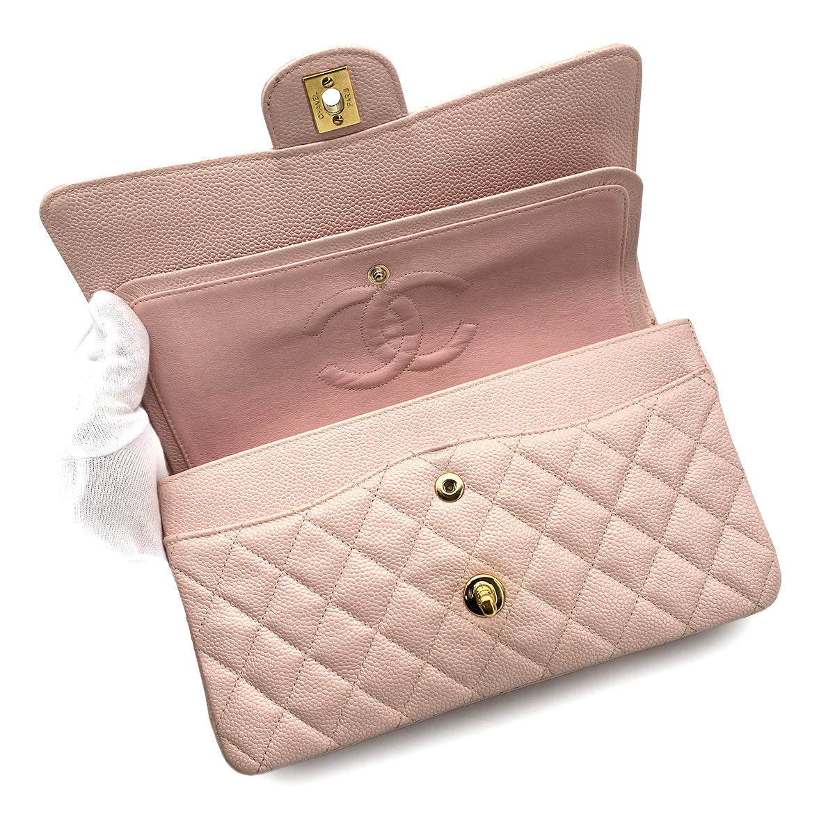 CHANEL VINTAGE CLASSIC FLAP MEDIUM CHAIN SHOULDER BAG PINK CAVIAR SKIN 90260119