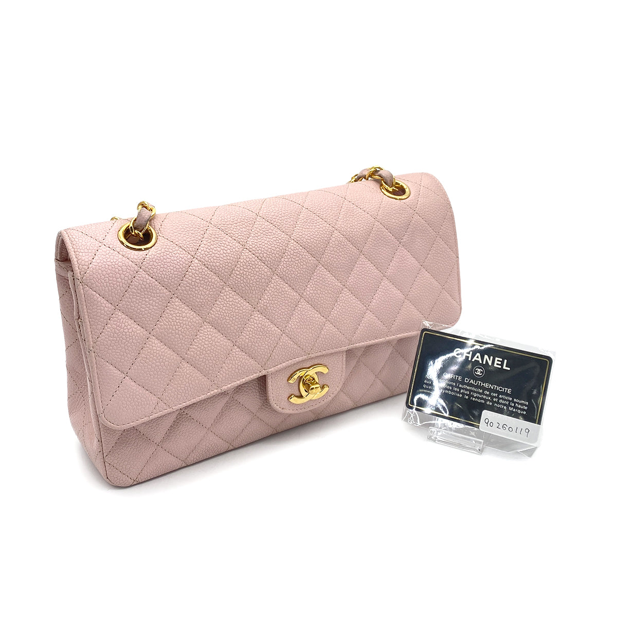 CHANEL VINTAGE CLASSIC FLAP MEDIUM CHAIN SHOULDER BAG PINK CAVIAR SKIN 90260119