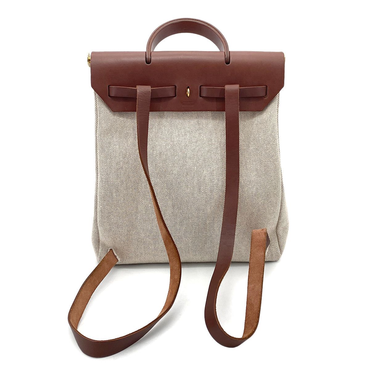 HERMES HER BAG AD PM NATUREL BROWN TOILE H BACK PACK □E 90260126