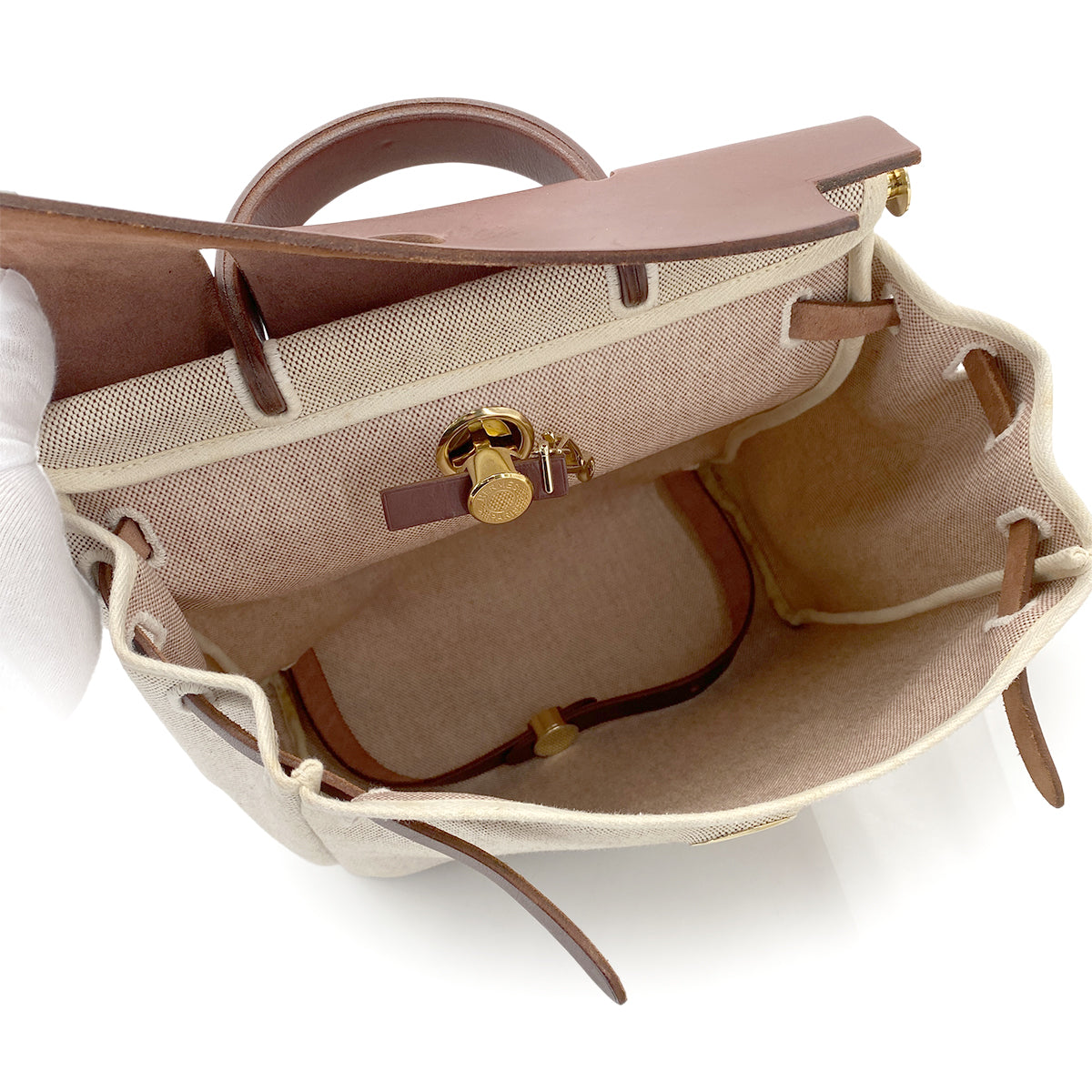 HERMES HER BAG AD PM NATUREL BROWN TOILE H BACK PACK □E 90260126