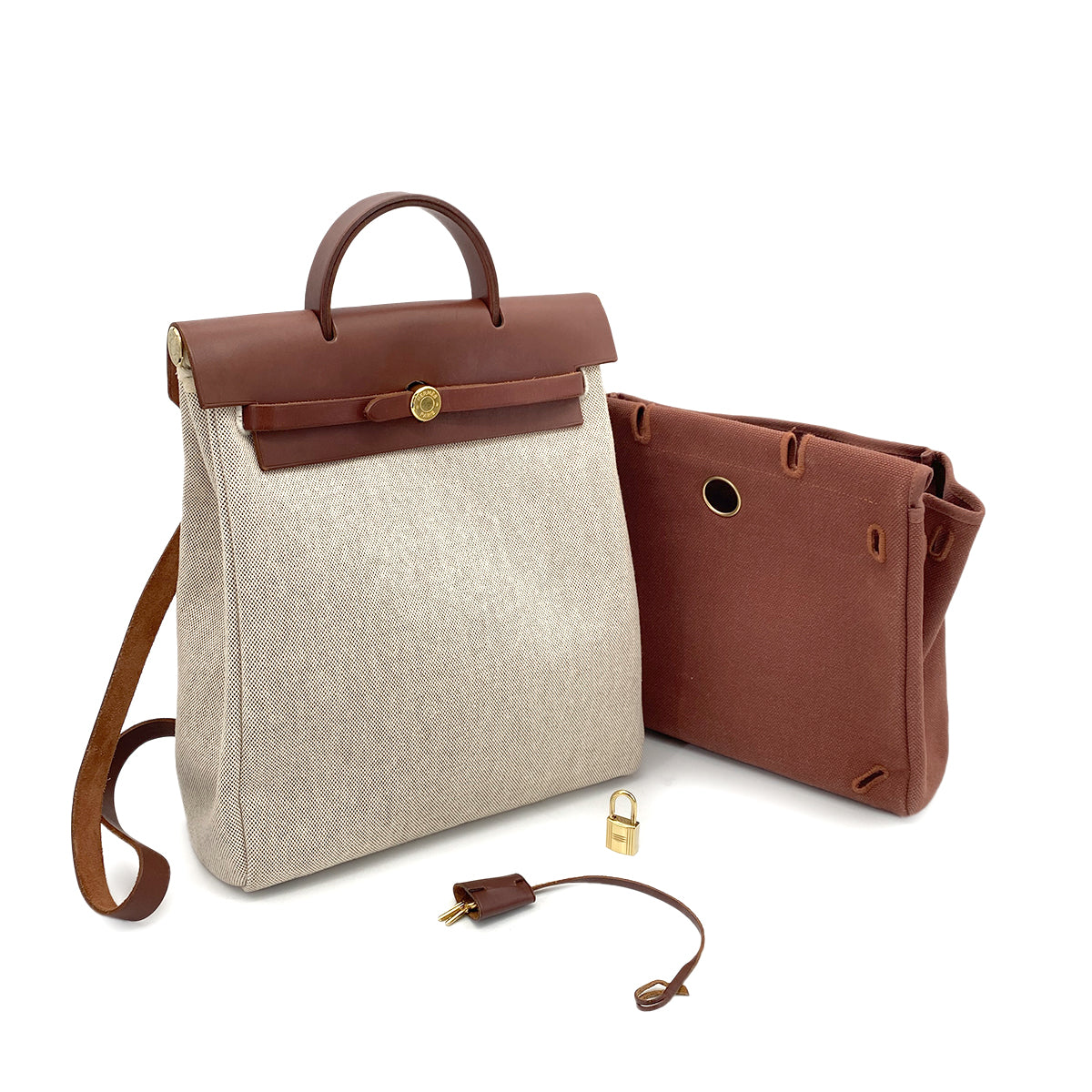 HERMES HER BAG AD PM NATUREL BROWN TOILE H BACK PACK □E 90260126