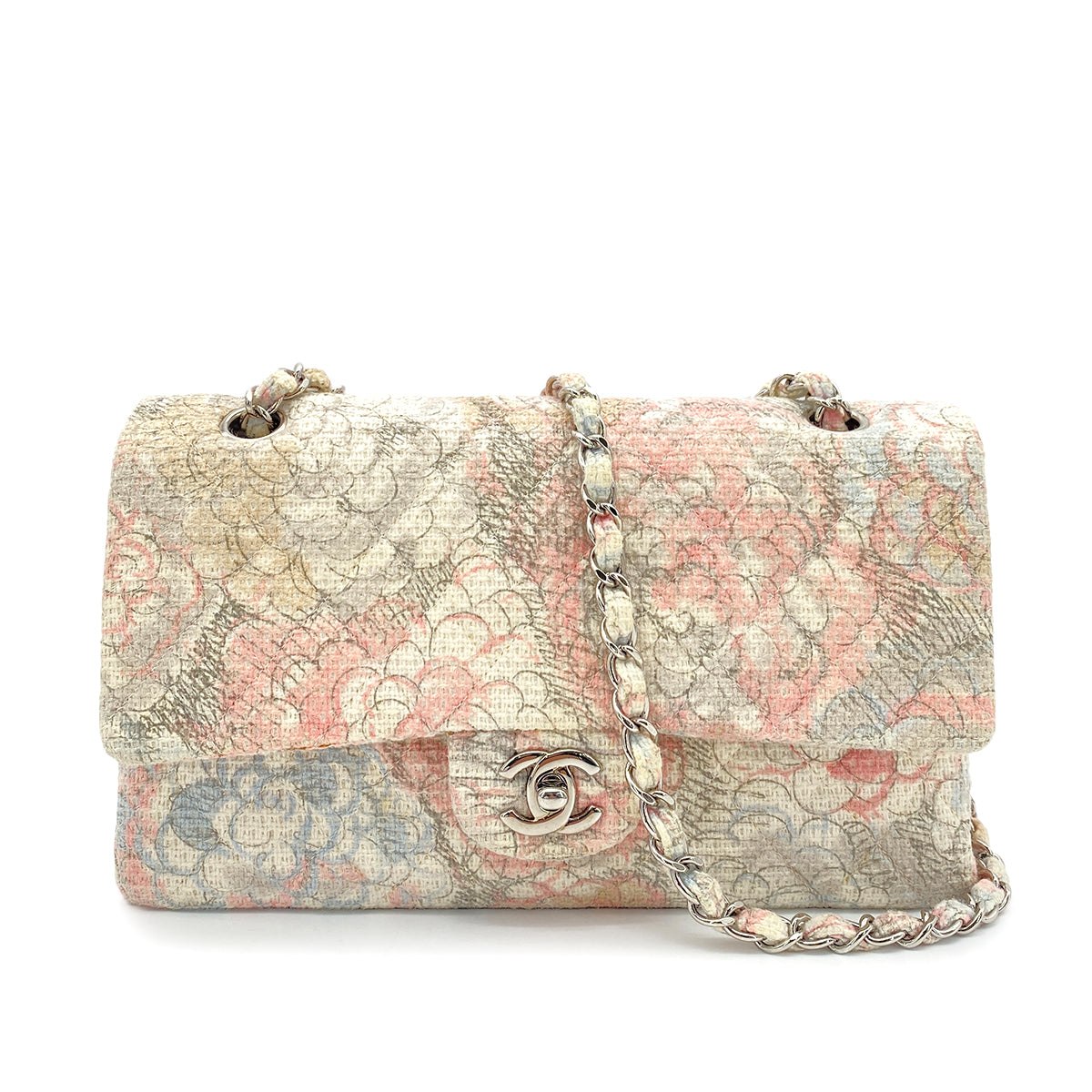 CHANEL MATELASSE CAMELLIA CHAIN SHOULDER BAG MULTICOLOR TWEED 90260129