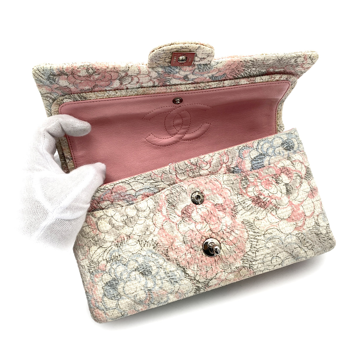 CHANEL MATELASSE CAMELLIA CHAIN SHOULDER BAG MULTICOLOR TWEED 90260129