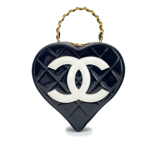 CHANEL VINTAGE HEART VANITY HAND BAG BLACK ENAMEL 90260130