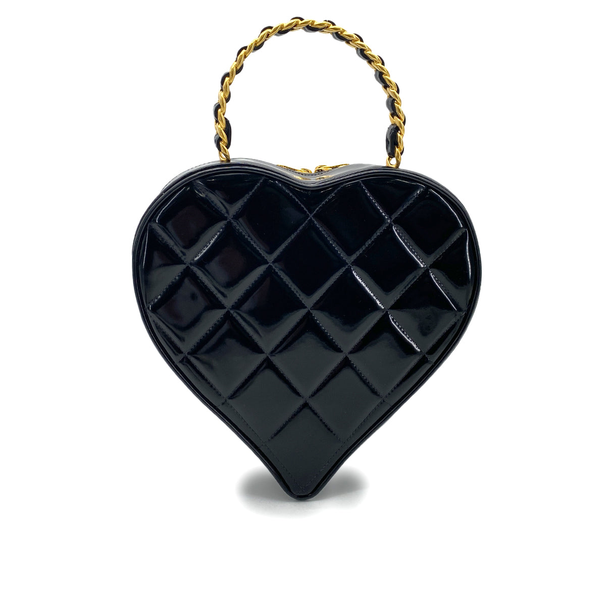 CHANEL VINTAGE HEART VANITY HAND BAG BLACK ENAMEL 90260130