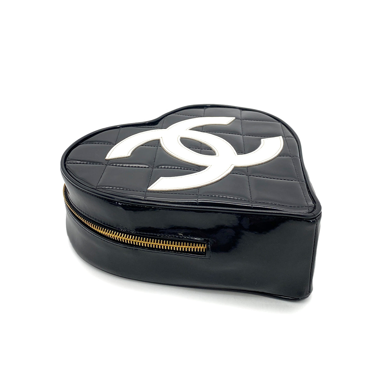 CHANEL VINTAGE HEART VANITY HAND BAG BLACK ENAMEL 90260130