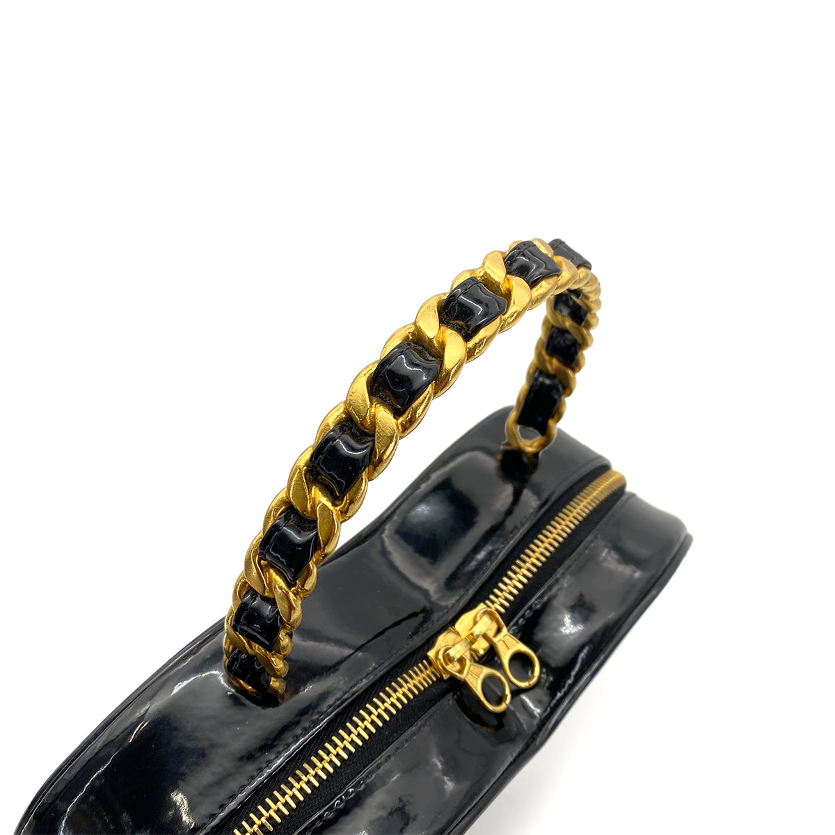 CHANEL VINTAGE HEART VANITY HAND BAG BLACK ENAMEL 90260130