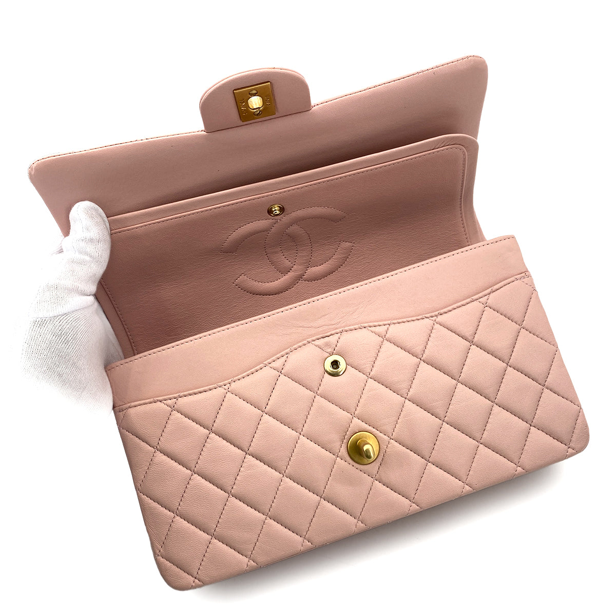 CHANEL VINTAGE CLASSIC FLAP MEDIUM CHAIN SHOULDER BAG PINK LAMB SKIN 90260131