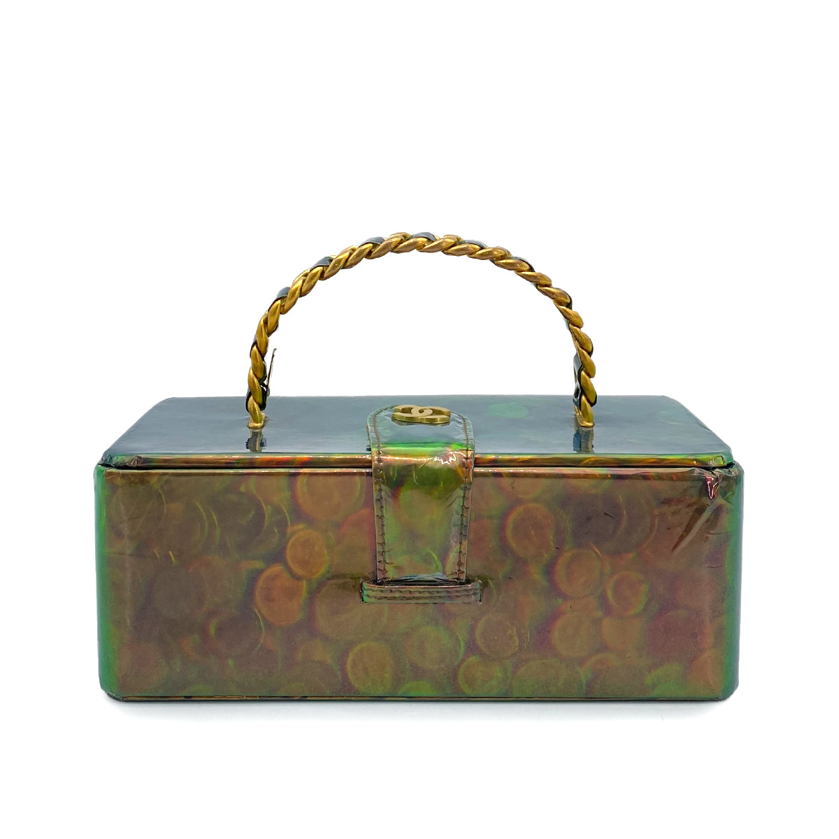 CHANEL VINTAGE COIN PATTERN HAND BAG GREEN ENAMEL 90260132