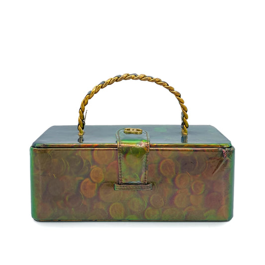 CHANEL VINTAGE COIN PATTERN HAND BAG GREEN ENAMEL 90260132