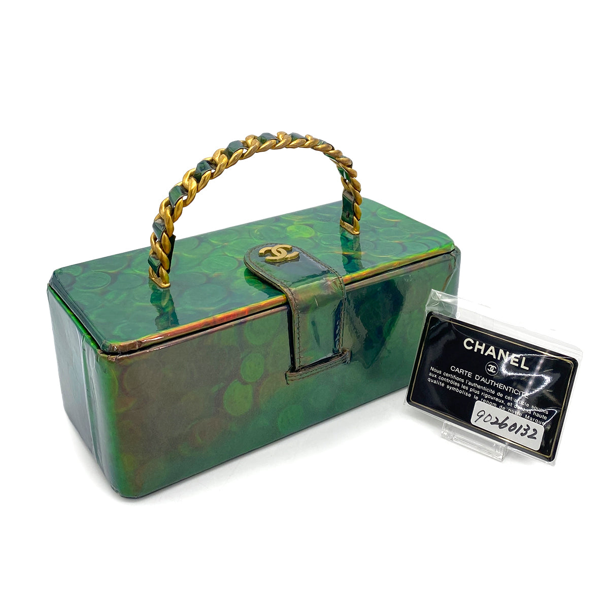 CHANEL VINTAGE COIN PATTERN HAND BAG GREEN ENAMEL 90260132