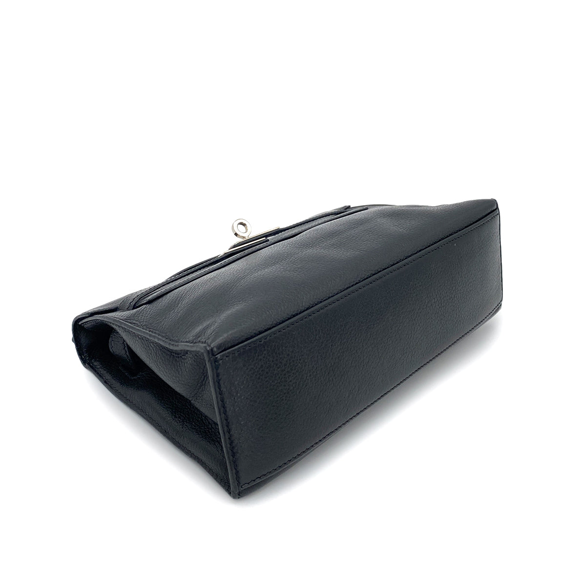 HERMES KELLY POCHETTE SELLIER BLACK EVERGRAIN HAND BAG □H SHW 90260136