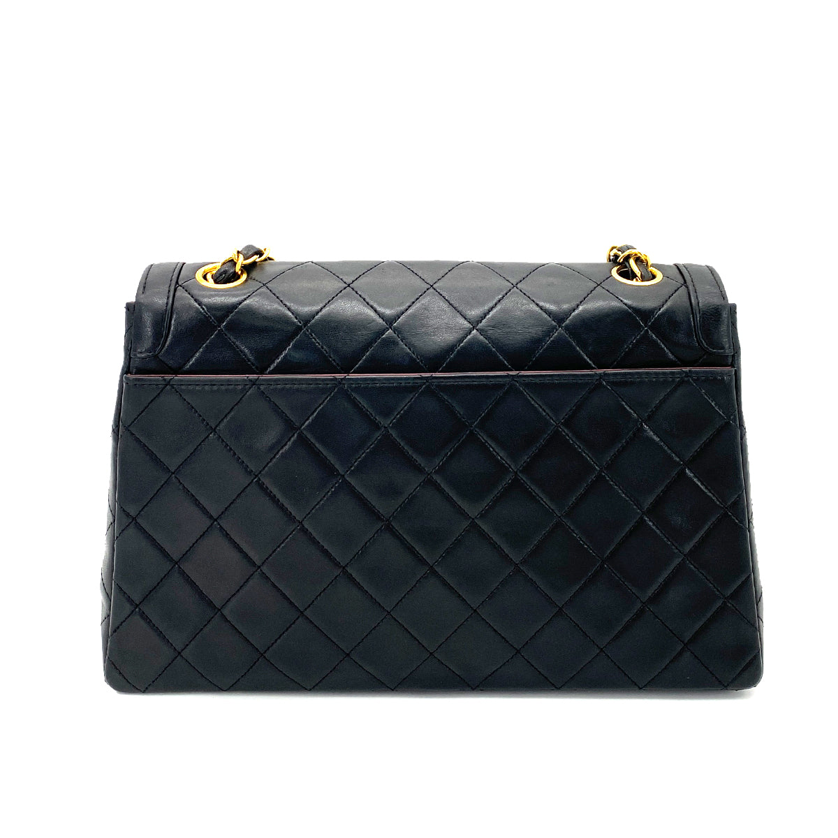 CHANEL VINTAGE TRAPEZOID CHAIN SHOULDER BAG BLACK LAMB SKIN 90260137