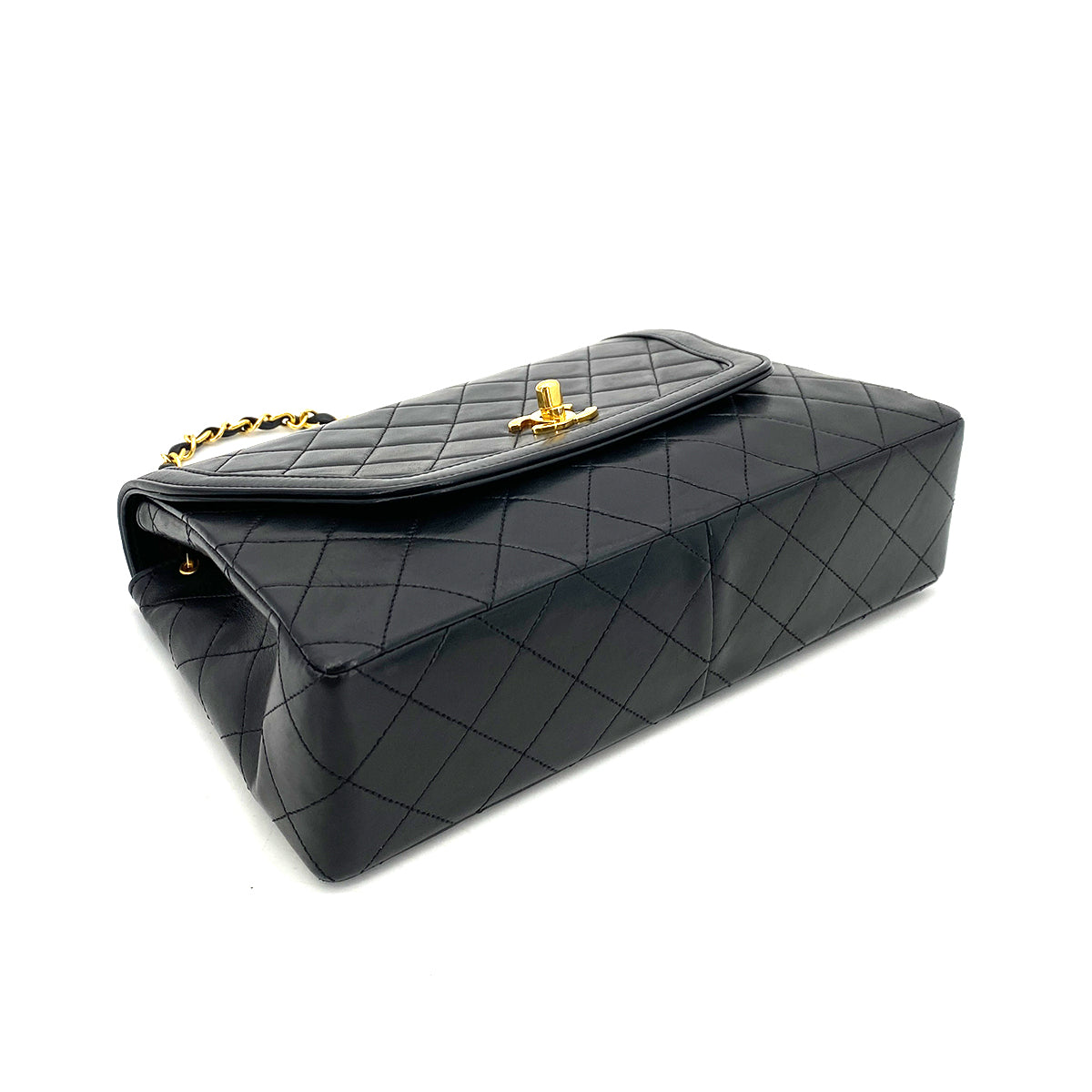 CHANEL VINTAGE TRAPEZOID CHAIN SHOULDER BAG BLACK LAMB SKIN 90260137